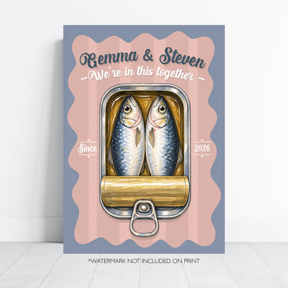 Personalised Sardines Couple Print, We're In This Together Wedding Gift, Anniversary Wall Art, Coastal Love Print, A4 A3 A2 A1