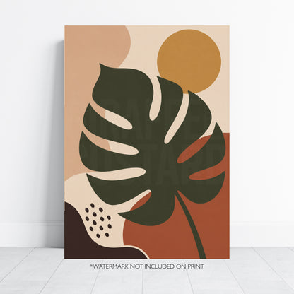 Monstera Leaf Print Mid Century Modern Wall Art Abstract Botanical Poster Boho Neutral Decor Minimalist Art A4 A3 A2 A1