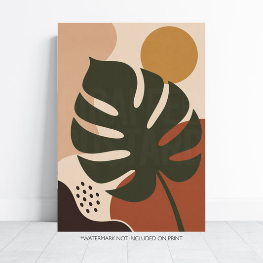 Monstera Leaf Print Mid Century Modern Wall Art Abstract Botanical Poster Boho Neutral Decor Minimalist Art A4 A3 A2 A1