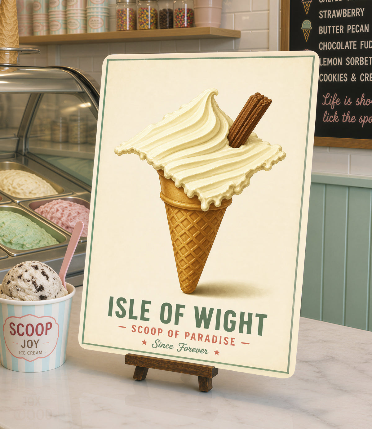 Isle of Wight Ice Cream Metal Sign – Vintage Style Dessert Wall Art, Retro Cone Print, Kitchen Cafe Decor Aluminium Sign
