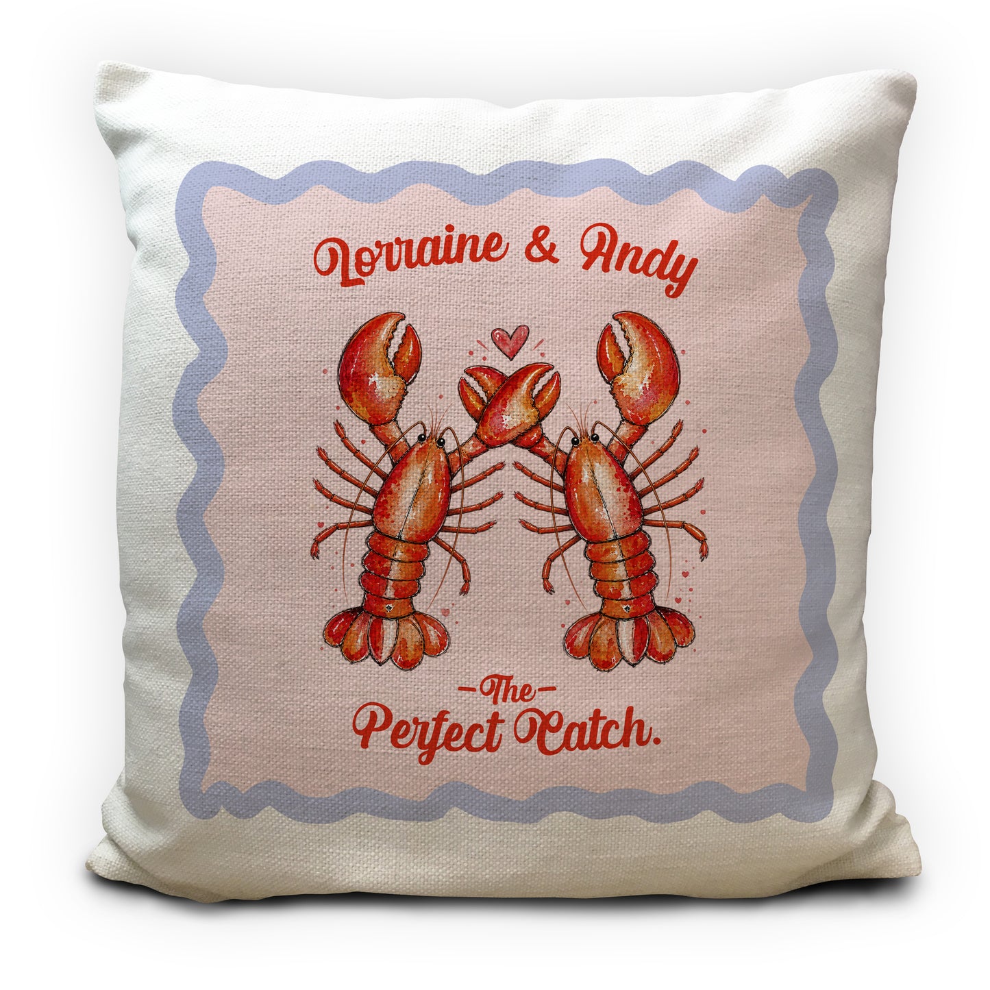 Personalised Lobster Cushion Cover, Couples Gift, Perfect Catch Pillow, Anniversary Wedding Gift, Custom Names, Coastal Home Decor