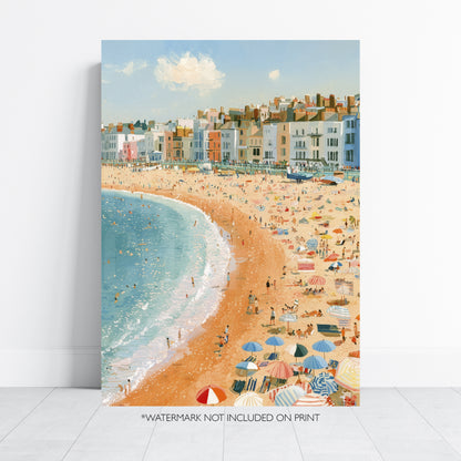 Brighton Beach Wall Art Print, Seaside Poster, Colourful Coastal Art, British Beach Print, Brighton Seafront Decor A4 A3 A2 A1