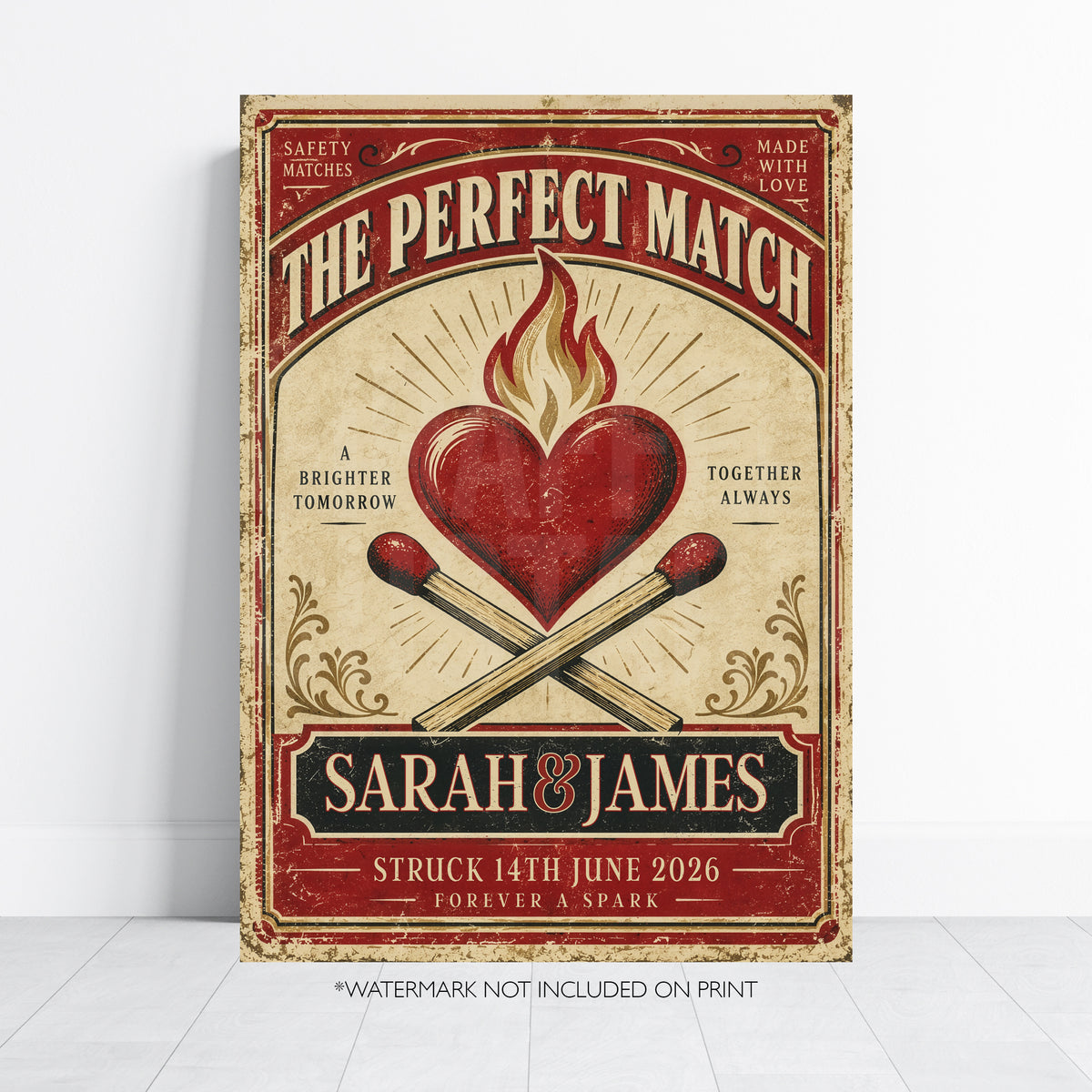 Personalised Perfect Match Wedding Print – Vintage Matchbox Couple Wall Art