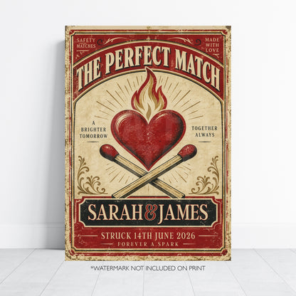 Personalised Perfect Match Wedding Print – Vintage Matchbox Couple Wall Art