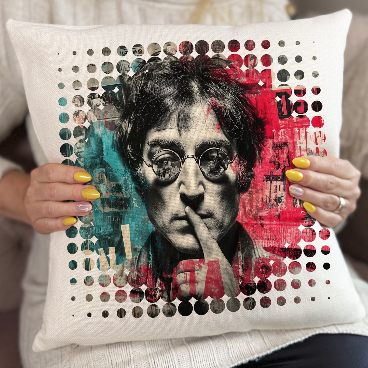 Punk John Lennon Cushion Cover, Graffiti Portrait Pillow, Abstract Music Legend Art, Rock Icon Home Decor Gift