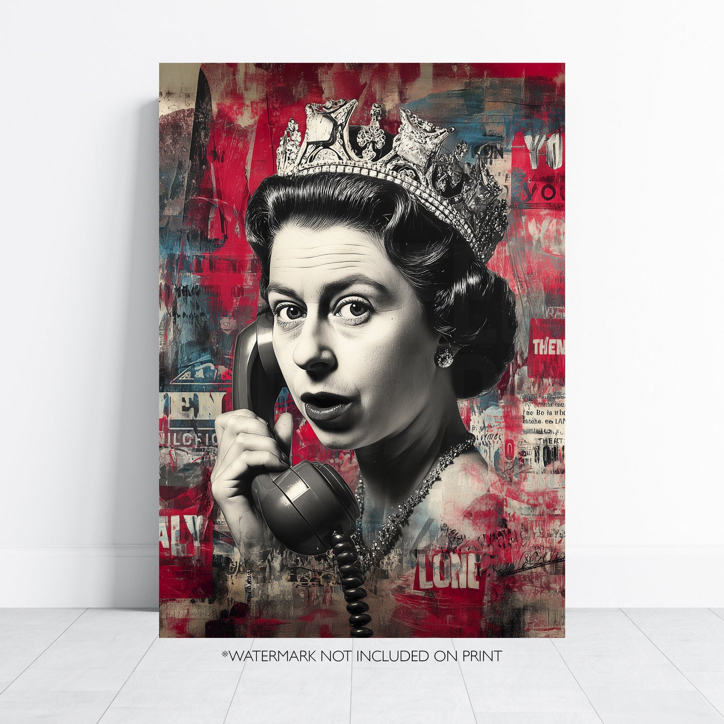 Funny Queen Telephone Wall Art Retro Royal Pop Art Print British Humor Poster Maximalist Red Black Home Decor