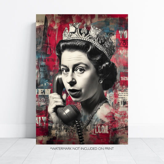 Funny Queen Telephone Wall Art Retro Royal Pop Art Print British Humor Poster Maximalist Red Black Home Decor
