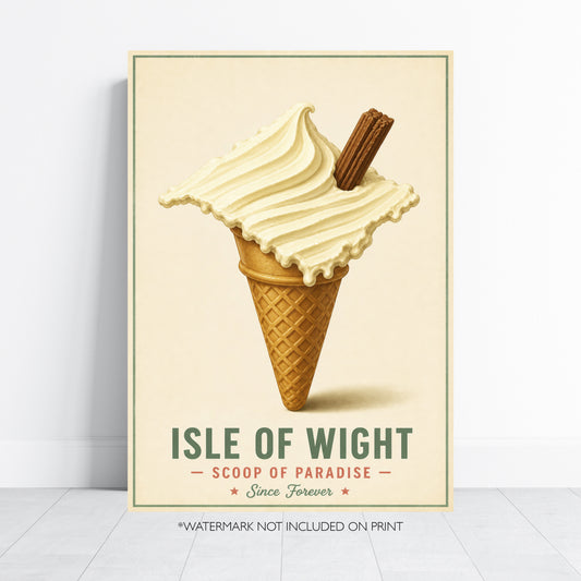 Isle of Wight Ice Cream Poster Retro Travel Print Vintage Food Art Coastal Kitchen Wall Decor British Seaside Illustration