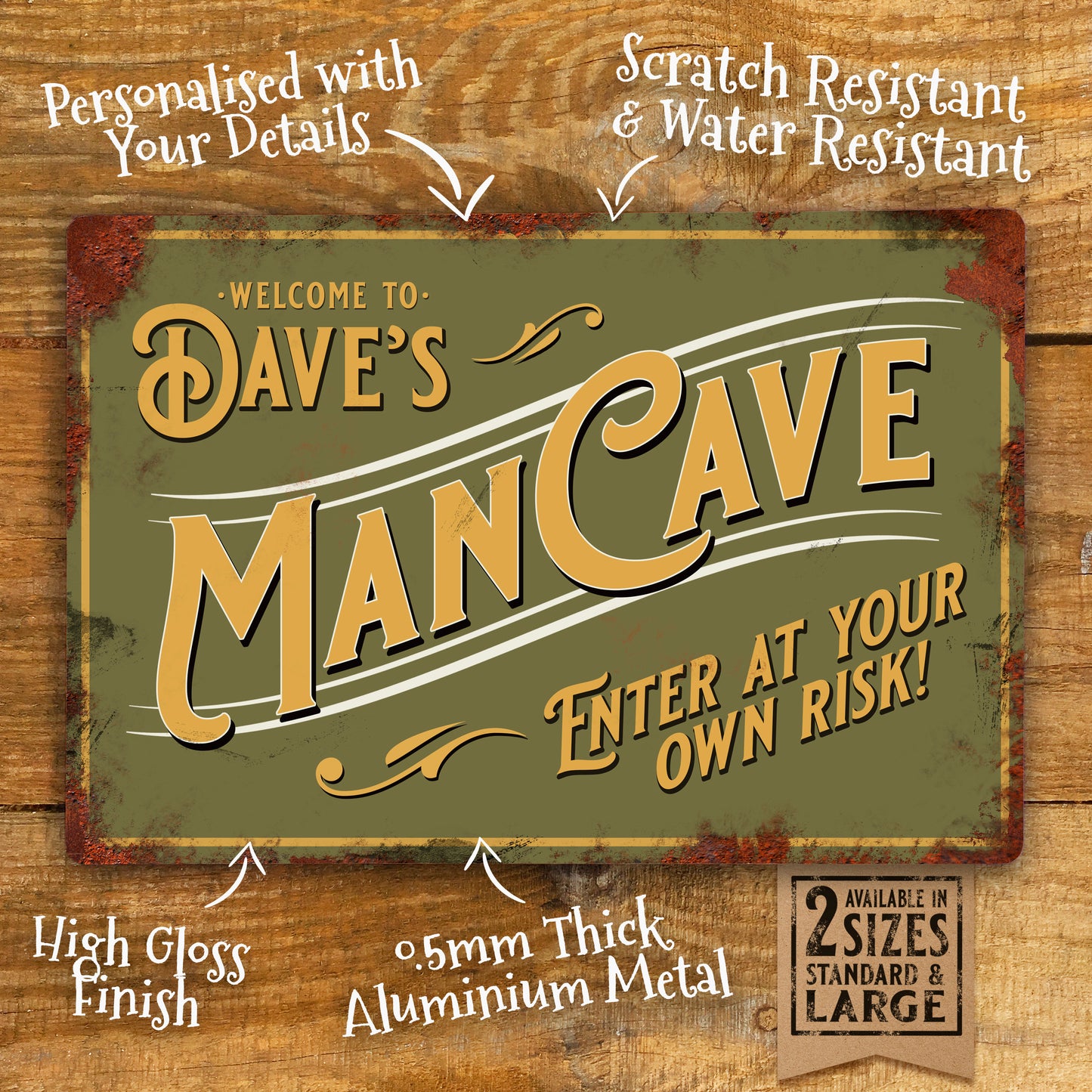 personalised man cave sign green mens office sign details