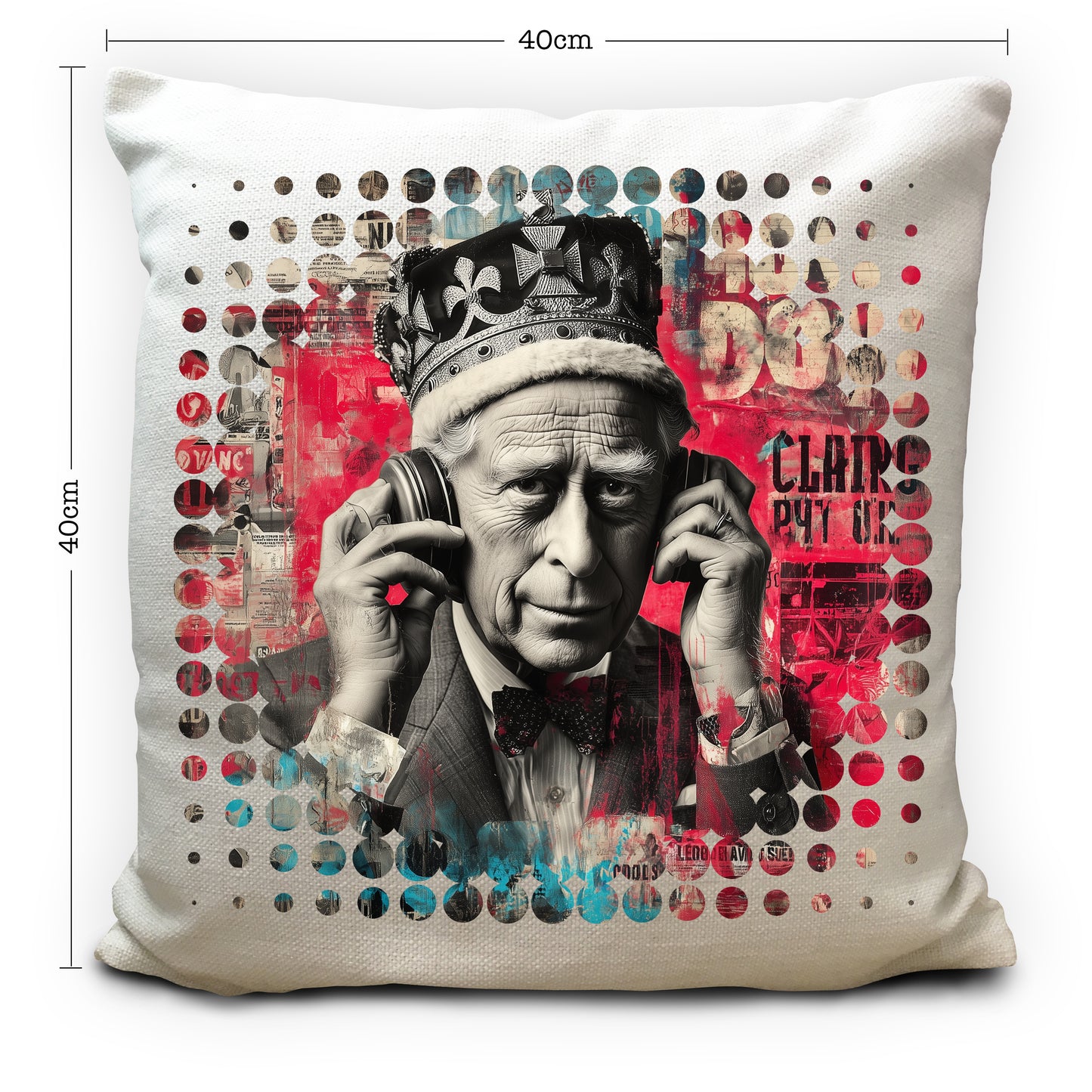 Punk King Cushion Cover, Graffiti Charles III Pillow, Abstract Royal Pop Art, Punk Rock Home Decor Gift