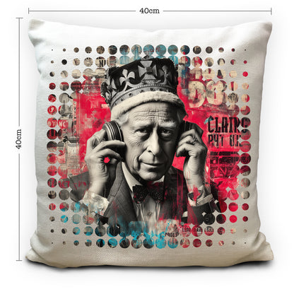 Punk King Cushion Cover, Graffiti Charles III Pillow, Abstract Royal Pop Art, Punk Rock Home Decor Gift