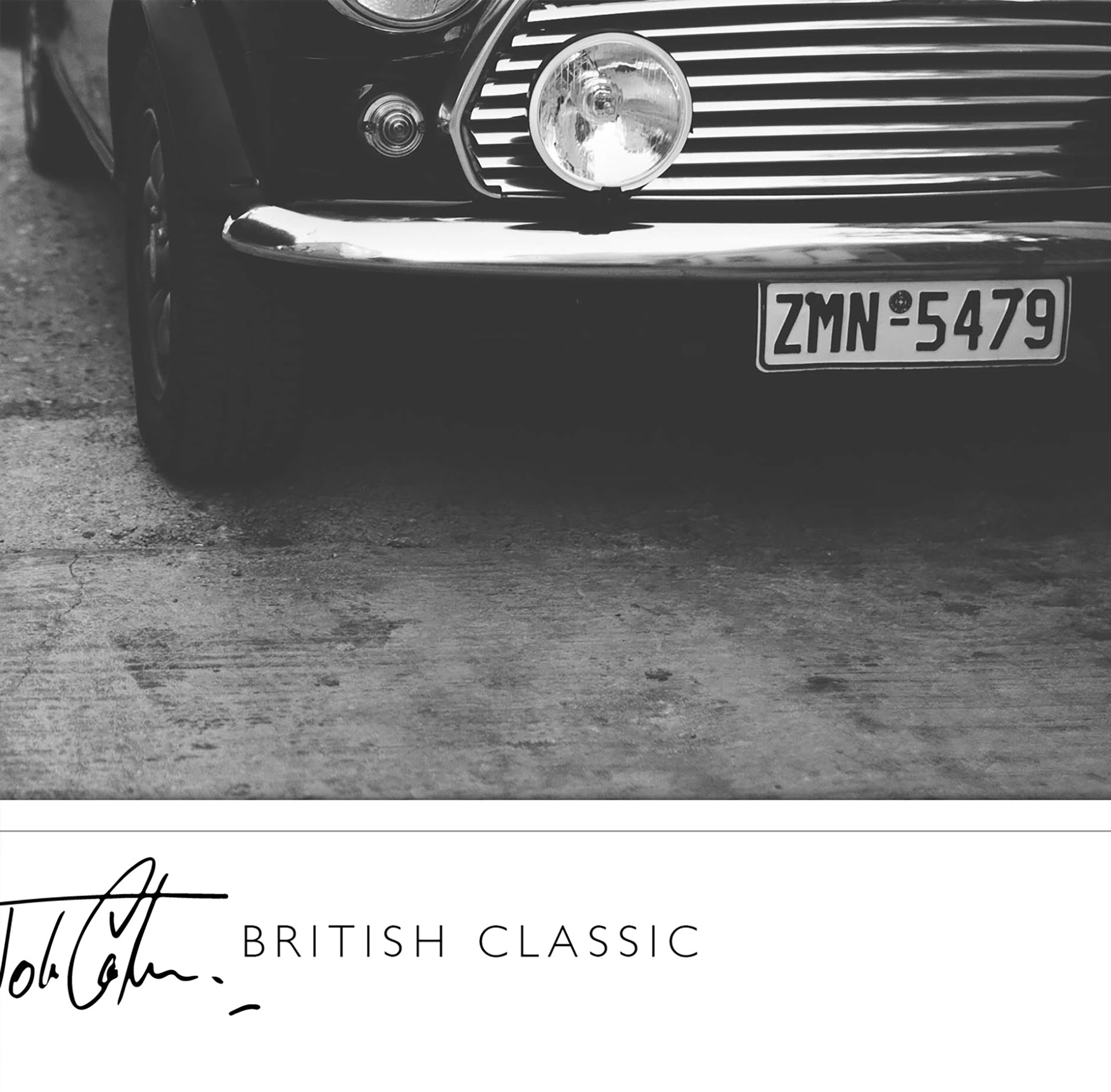Classic Mini Cooper black and white traditional wall art print poster close 1