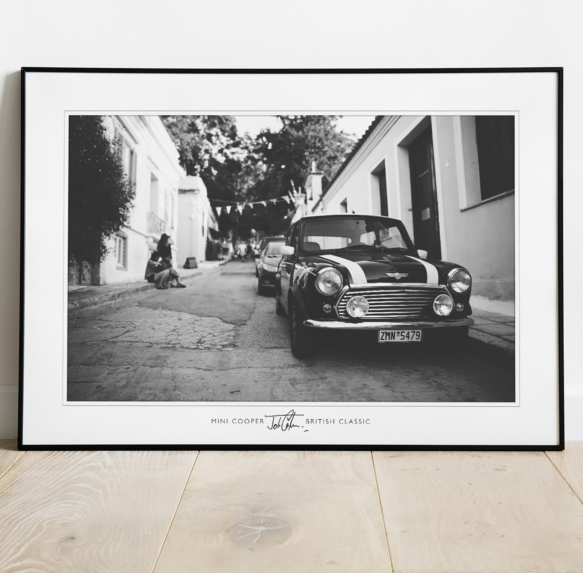 Classic Mini Cooper black and white traditional wall art print poster