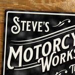 Personalised Vintage Style Motorcycle Workshop Metal Door Wall Sign