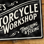 Personalised Vintage Style Motorcycle Workshop Metal Door Wall Sign