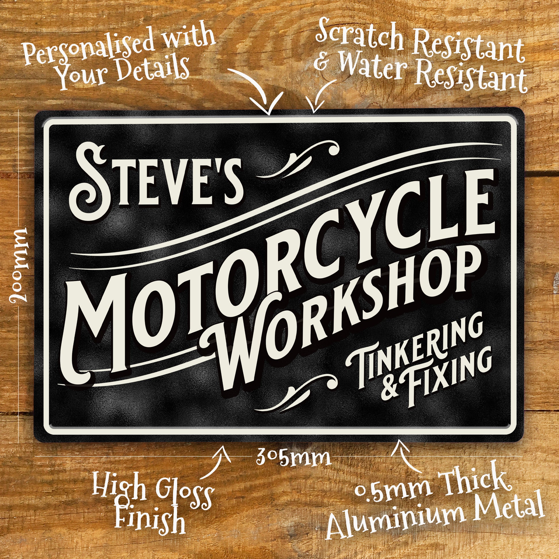 personalised motorcycle workshop sign details
