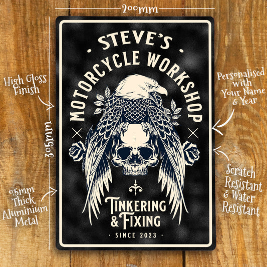 Personalised Motorcycle Workshop Metal Door Wall Sign Vintage 200x305mm