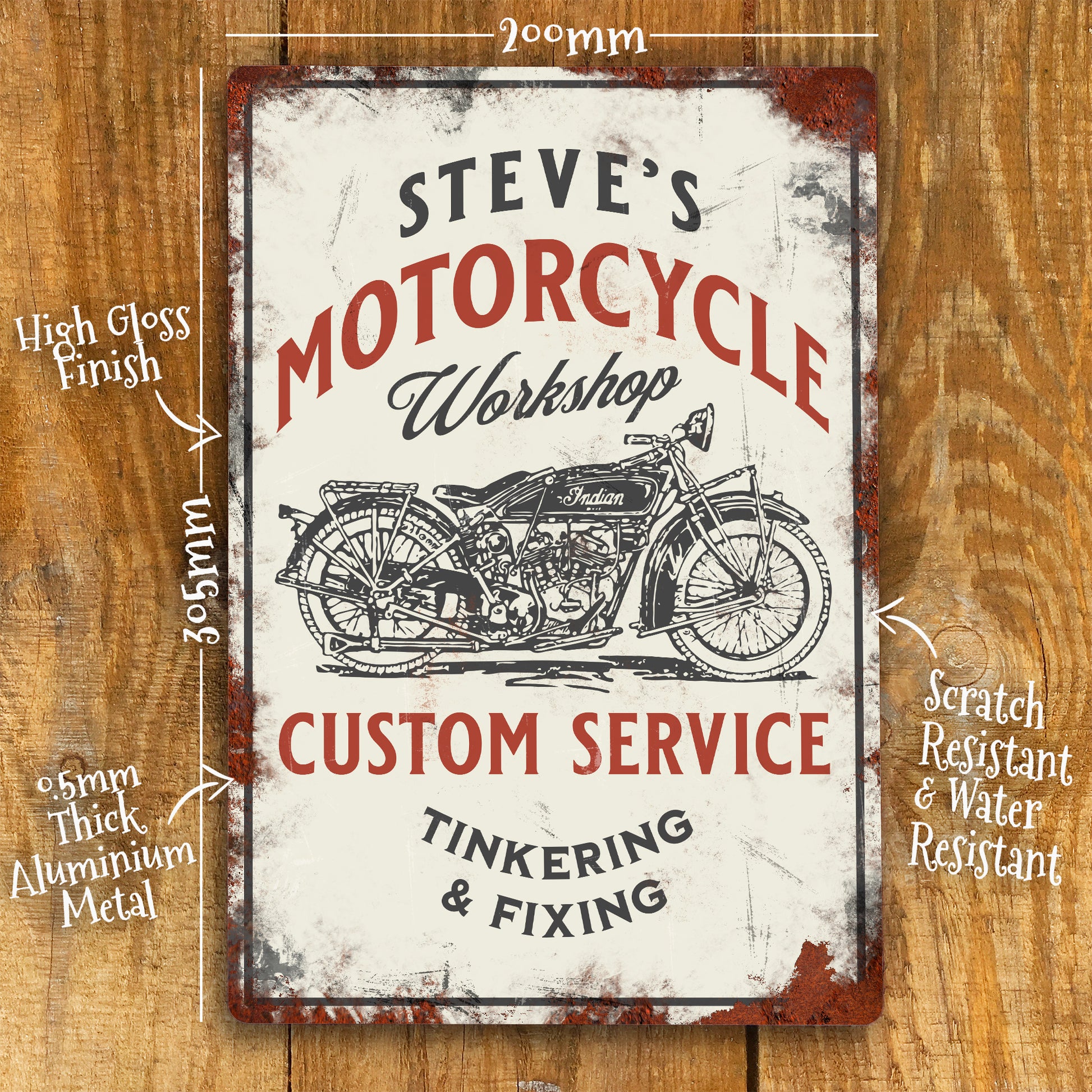 personalised motorcycle workshop sign motorbike sign details