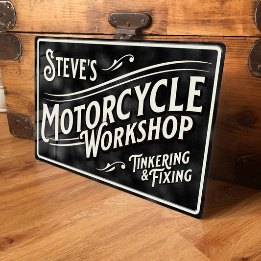 Personalised vintage retro motorcycle motorbike workshop metal sign