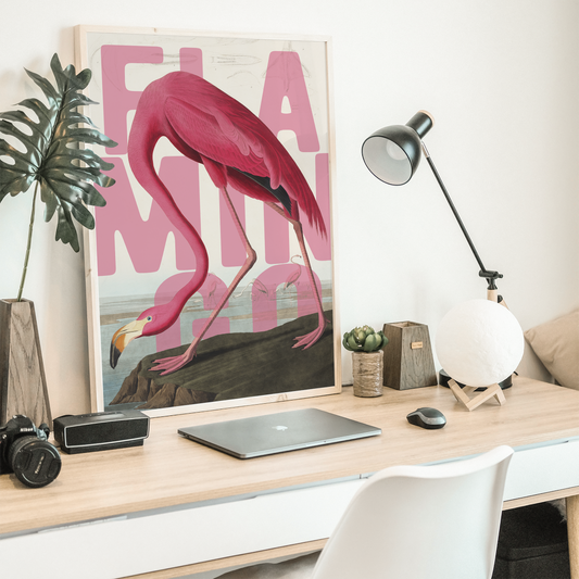 Flamingo Wall Art Vintage Bird Print Pink Coastal Poster Tropical Wildlife Decor Modern Ornithology Artwork