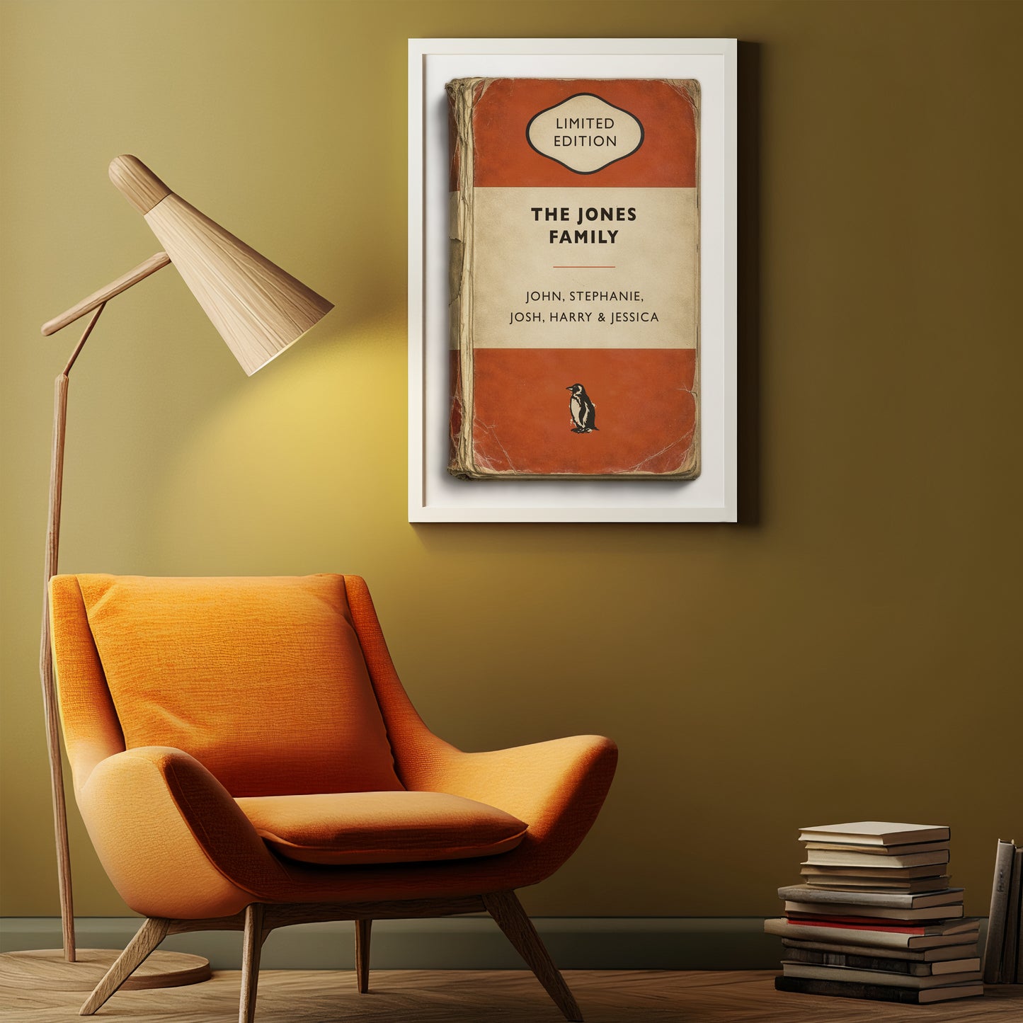 Personalised Family Vintage Paperback Book Cover Style Print - Add your Surname and names
