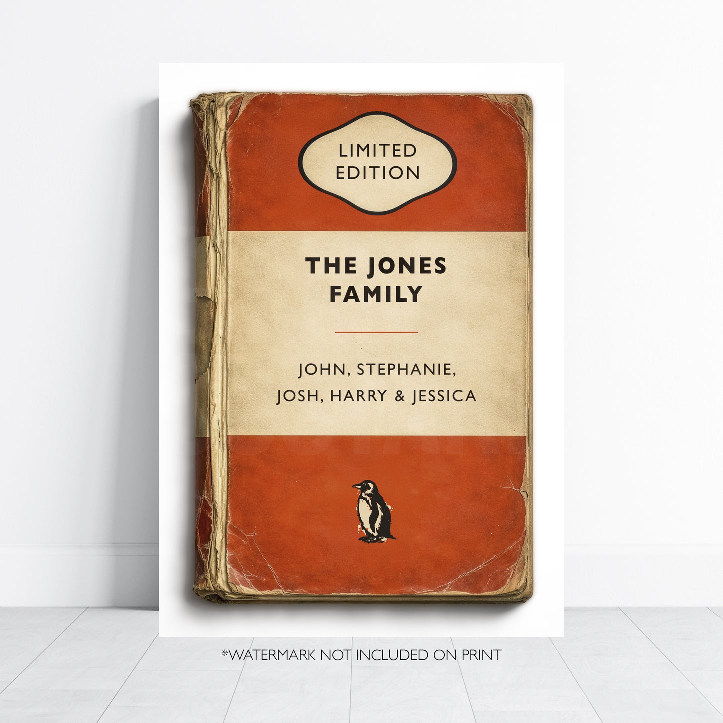 Personalised Family Vintage Paperback Book Cover Style Print - Add your Surname and names
