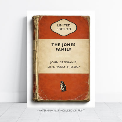 Personalised Family Vintage Paperback Book Cover Style Print - Add your Surname and names