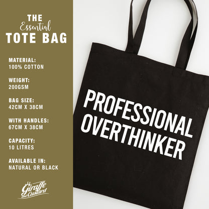 Funny Slogan Tote Bag – “Professional Overthinker”