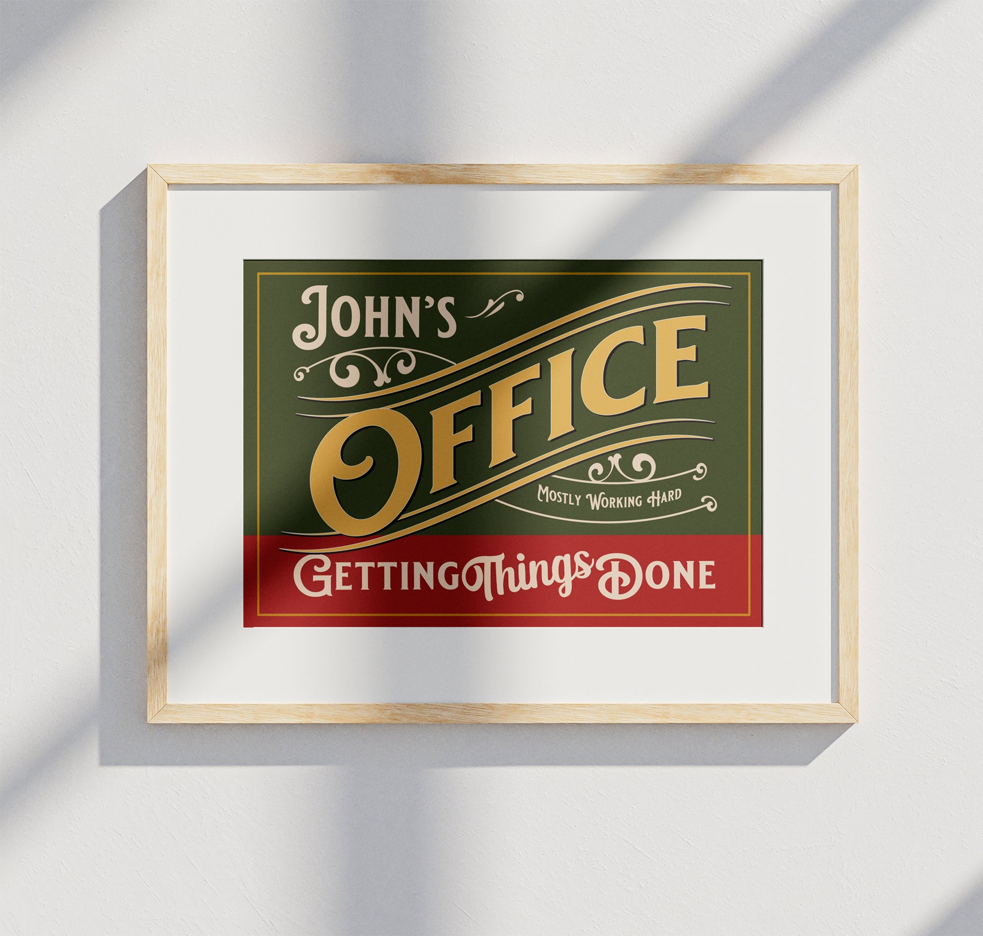 Personalised Vintage office sign Poster Wall Art pine frame