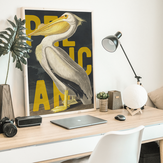Pelican Wall Art Vintage Bird Poster Coastal Wildlife Print Modern Typography Beach House Decor Ornithology Artwork