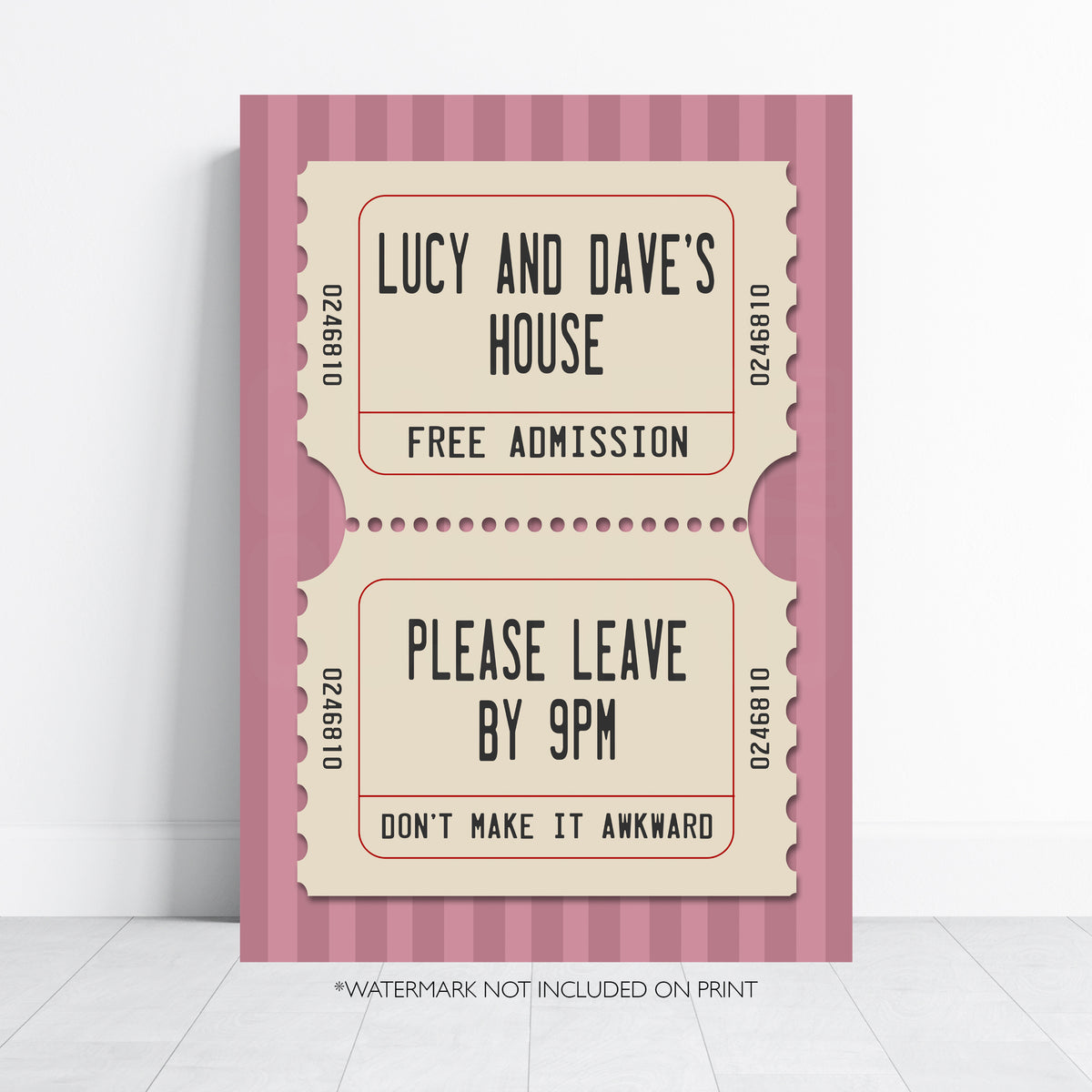 Personalised Funny House Print – Vintage Cinema Ticket Welcome Wall Art