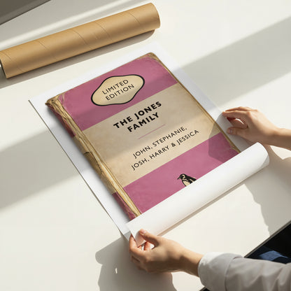 Personalised Family Vintage Paperback Book Cover Style Print - Add your Surname and names