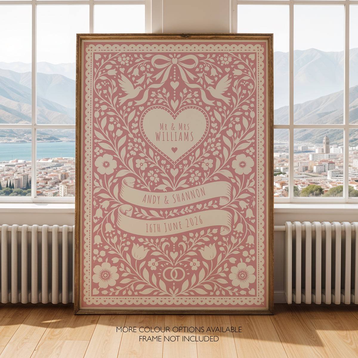 Personalised Folk Art Wedding Print – Custom Couple & Wedding Date Wall Art