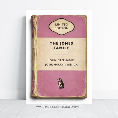 Personalised Family Vintage Paperback Book Cover Style Print - Add your Surname and names