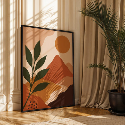 Abstract Landscape Print Mid Century Modern Wall Art Minimalist Desert Poster Boho Neutral Decor Mountain Sun Art A4 A3 A2 A1 Unframed