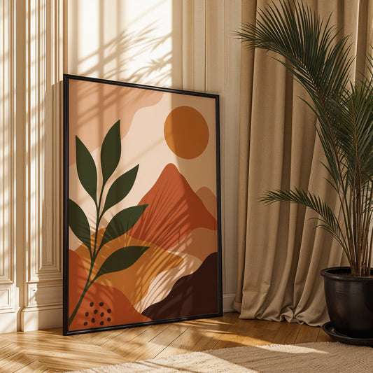 Abstract Landscape Print Mid Century Modern Wall Art Minimalist Desert Poster Boho Neutral Decor Mountain Sun Art A4 A3 A2 A1 Unframed