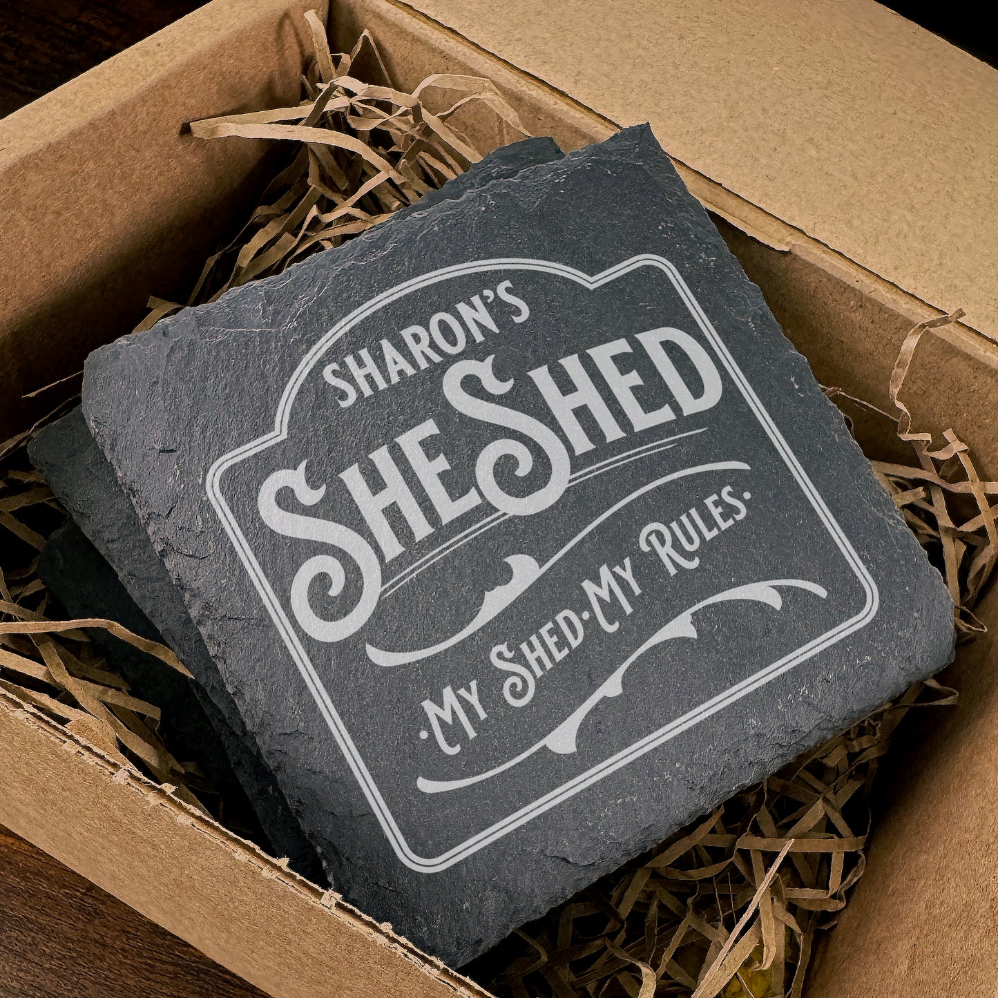 She Shed coaster, slate coaster engraved, Personalised Gift