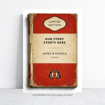 Personalised Wedding Gift Print - Our Story Starts Here - Vintage Book Style Anniversary Print