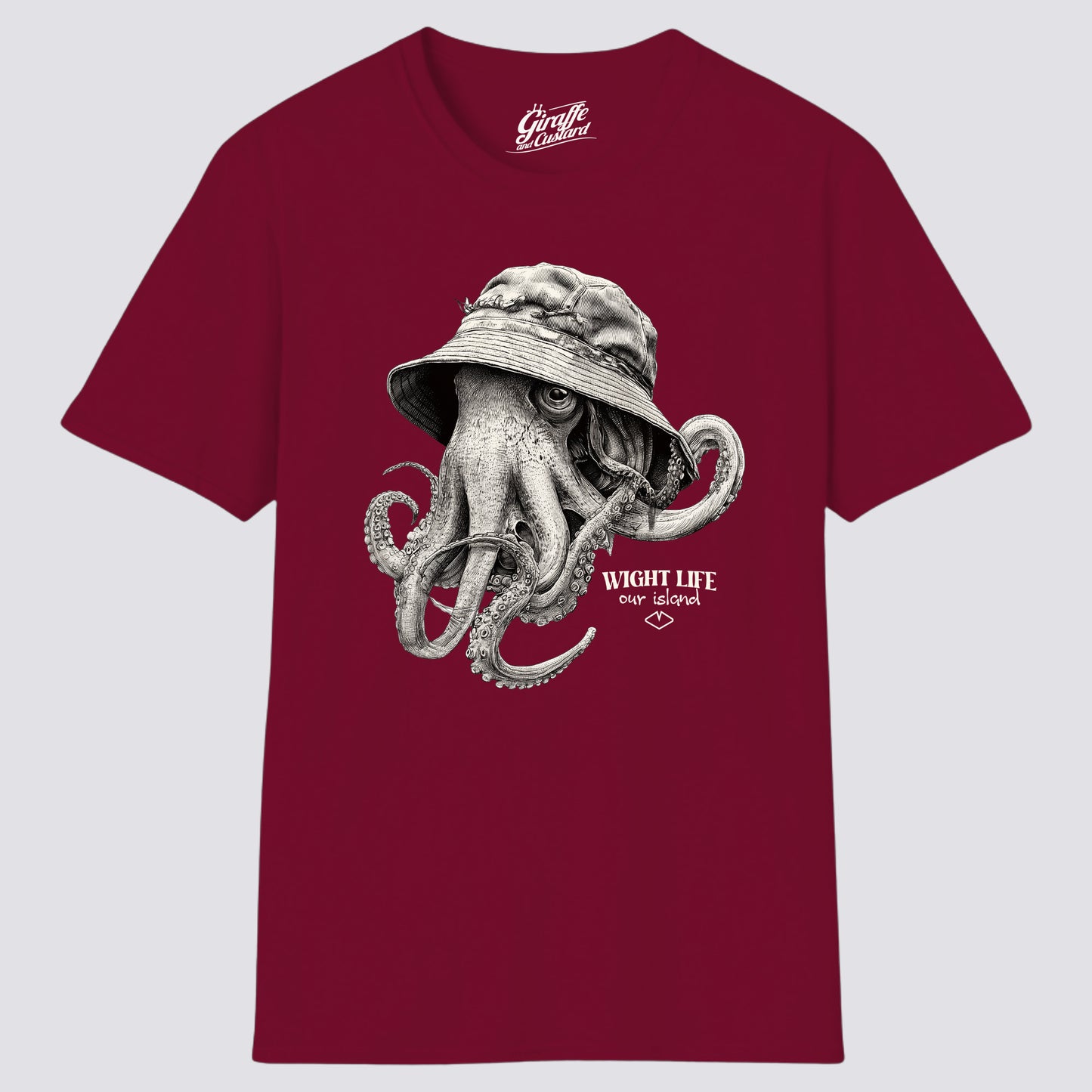 Wight Life T-Shirt - Bucket Hat Octopus FRONT GRAPHIC - Unisex Isle of Wight Tee