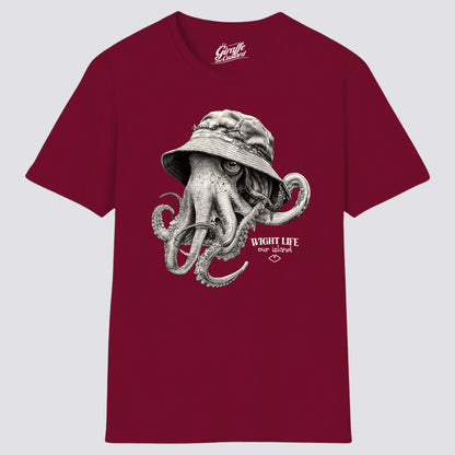 Wight Life T-Shirt - Bucket Hat Octopus FRONT GRAPHIC - Unisex Isle of Wight Tee