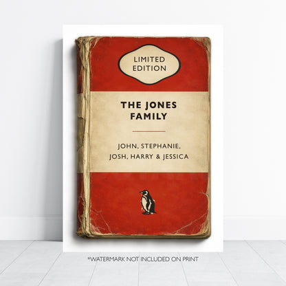 Personalised Family Vintage Paperback Book Cover Style Print - Add your Surname and names