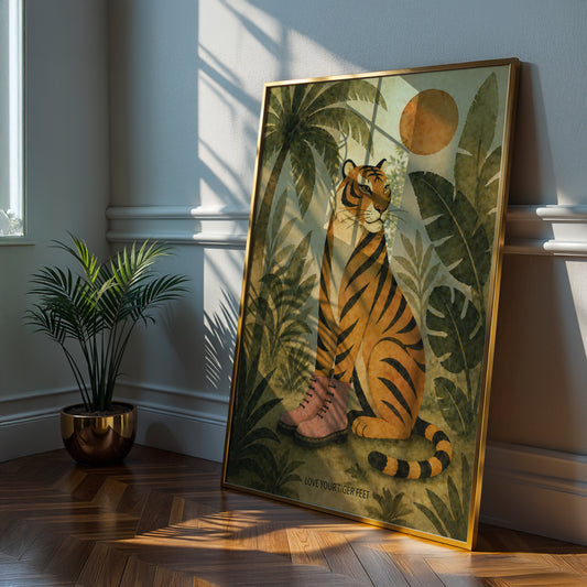 Tiger Jungle Print Botanical Animal Wall Art Mid Century Style Safari Poster Tropical Decor Tiger Lover Gift A4 A3 A2 A1