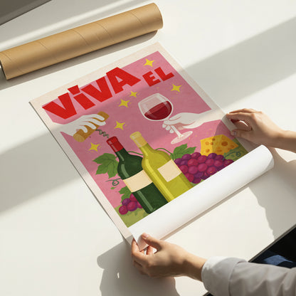 Viva El Vino Poster Print – Retro Wine Art Wall Decor A4 to A1