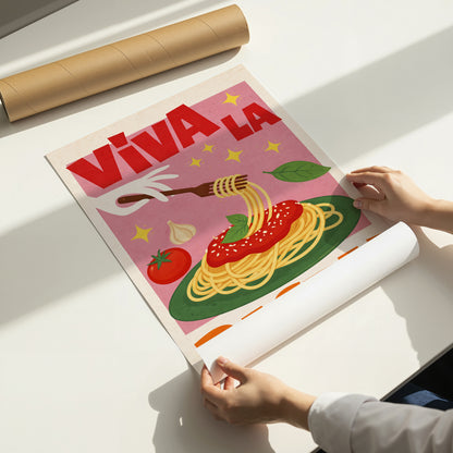 Viva La Pasta Print – Italian Food Kitchen Wall Art Poster