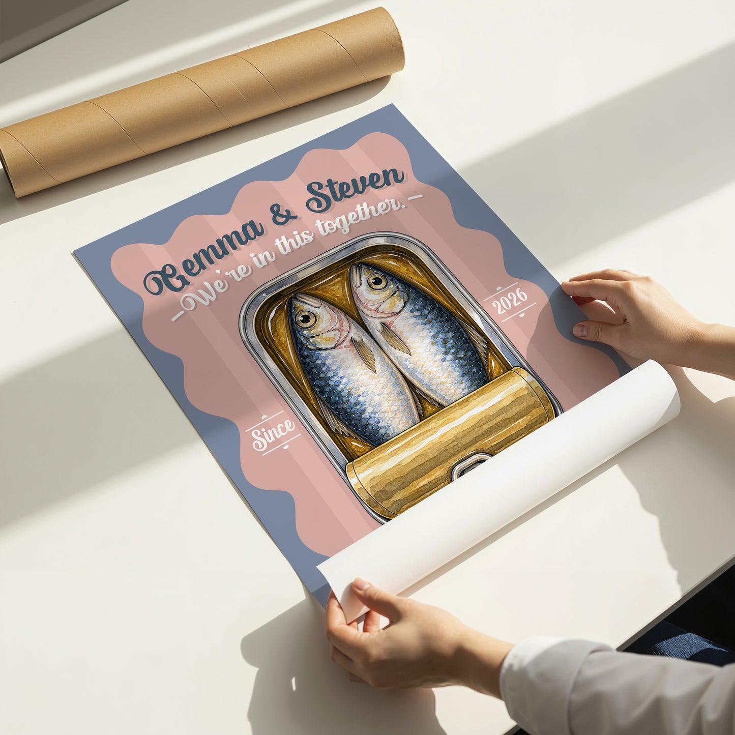 Personalised Sardines Couple Print, We're In This Together Wedding Gift, Anniversary Wall Art, Coastal Love Print, A4 A3 A2 A1