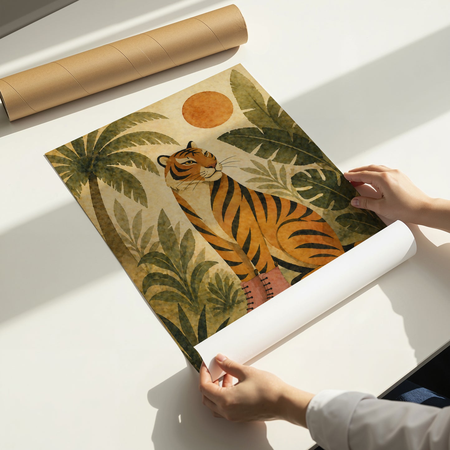 Tiger Jungle Print Botanical Animal Wall Art Mid Century Style Safari Poster Tropical Decor Tiger Lover Gift A4 A3 A2 A1