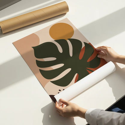 Monstera Leaf Print Mid Century Modern Wall Art Abstract Botanical Poster Boho Neutral Decor Minimalist Art A4 A3 A2 A1