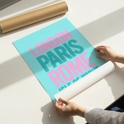 London Paris Rome Isle of Wight Print – Travel Typography Wall Art