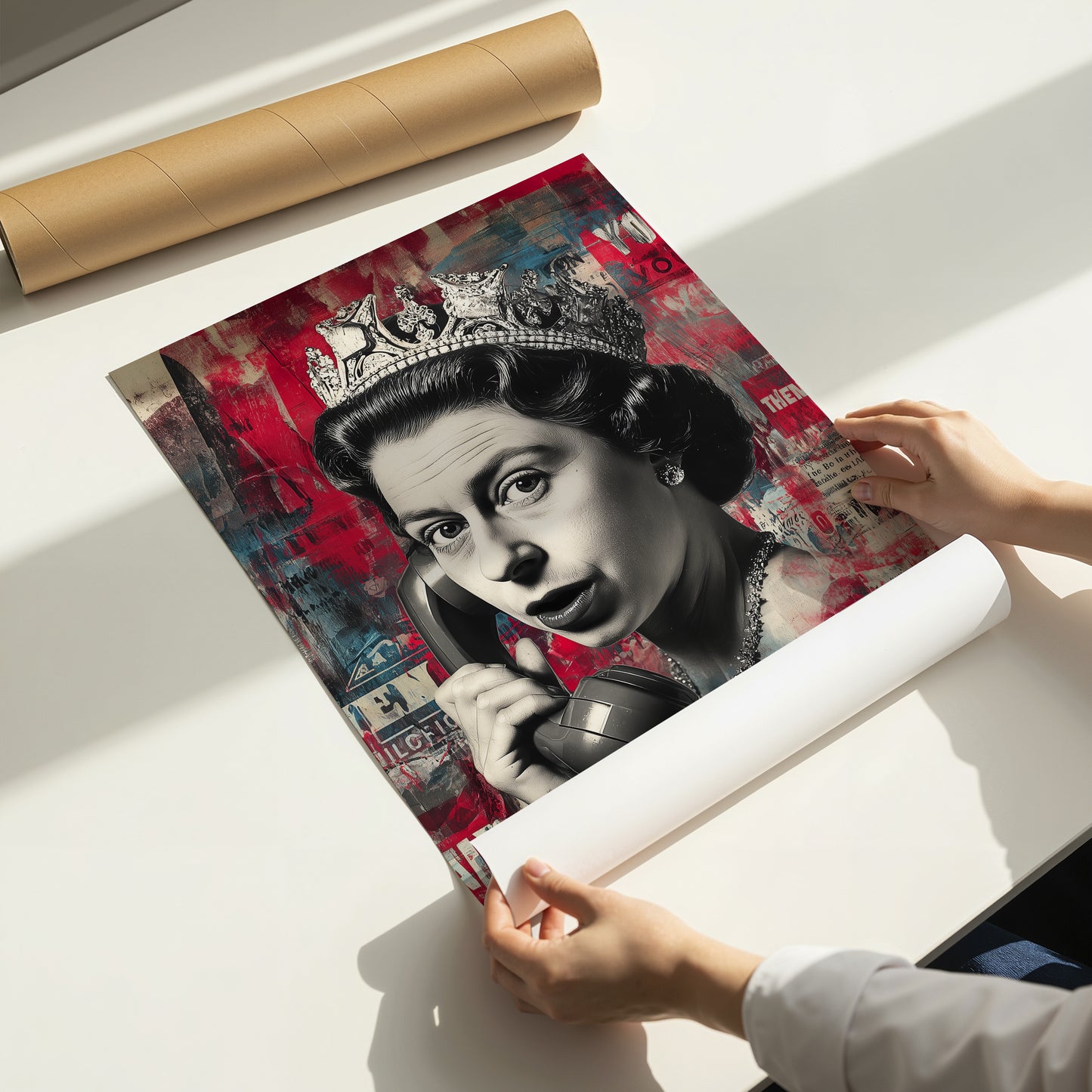 Funny Queen Telephone Wall Art Retro Royal Pop Art Print British Humor Poster Maximalist Red Black Home Decor