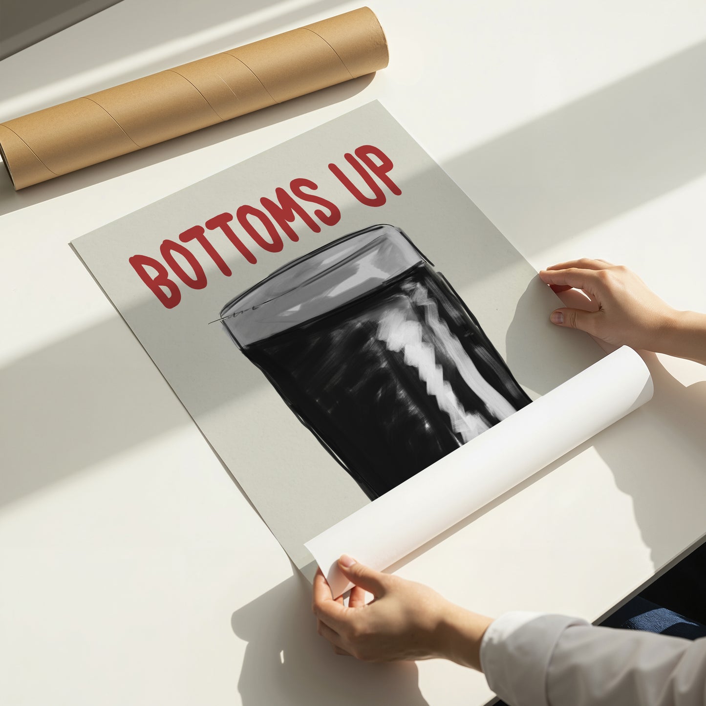 Bottoms Up Print Funny Bar Wall Art Drinking Poster Minimalist Alcohol Art Pub Decor Cocktail Gift Kitchen Wall A4 A3 A2 A1